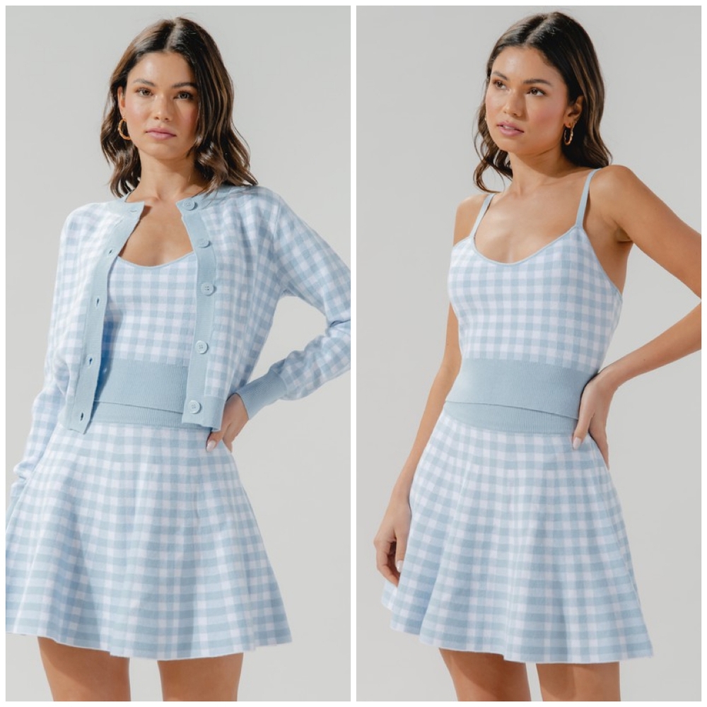 LAST 1 ! SUGARLIPS Sky Blue Checks 3-Piece Skirt Set - Picture 3 of 8